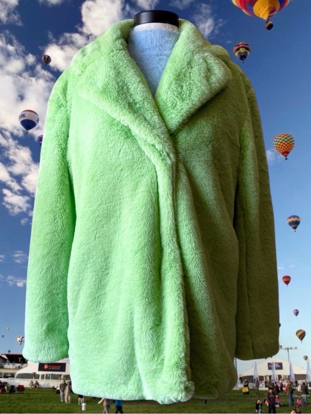 H&M Light Green Faux Fur Coat Size 18 Youth 13 14 Teen Festival Y2K 90s Cute